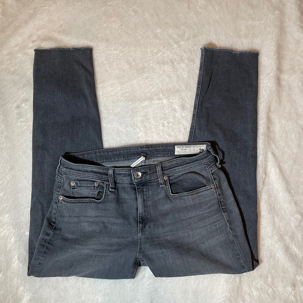 Rag & Bone Dre Low-Rise Ankle Slim Boyfriend Jeans Universe Black 28 Raw Hem - Picture 2 of 9